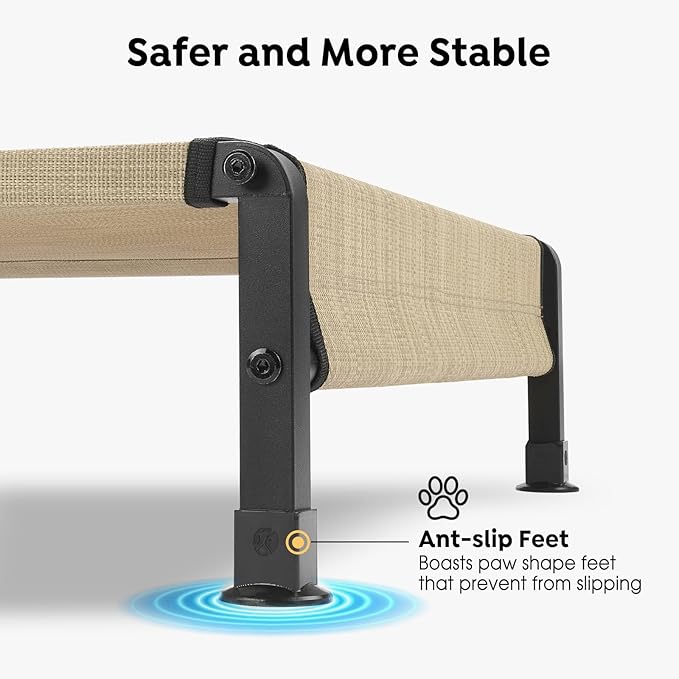 Veehoo Cooling Outdoor Dog Bed, Heavy Duty Elevated Pet Bed with Washable & Breathable Teslin Mesh, Non-Slip Silicon Feet, Dog Cot Bed with Support Hem, 35" x 22", Beige Coffee, CWC2433