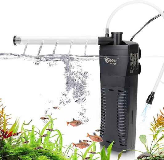 hygger Submersible Aquarium Power Filter 120 GPH for 10-20 Gallon Fish Tank Corner Internal Filter with Bio Ball Sponge 3-Stage Filtration System