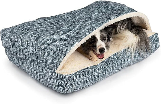 Snoozer Pet Products Luxury Rectangle Cozy Cave Dog Bed with Microsuede, Showdog Collection, Small, Palmer Indigo