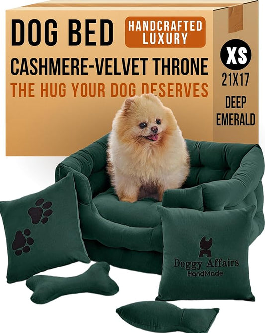 Luxury Dog Bed Chesterfield – Handcrafted Velvet Throne for Dogs | Joint Support, Calming & Temp-Regulating Comfort | Durable 5+ Years, Anti-Claw, Washable 100+ Times – XS, Green