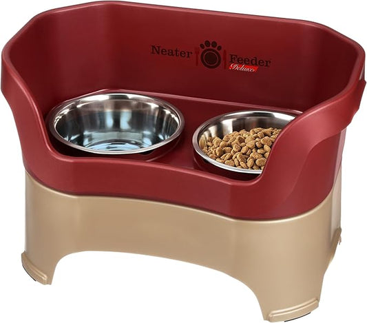 Neater Pet Brands Neater Feeder Deluxe Mess Proof Dog Bowls Elevated for Large Dogs Over 40 lbs, Made in USA, No Spill Raised Dog Food Bowl Stand Feeding Station, Food and Water Bowl Set, Cranberry