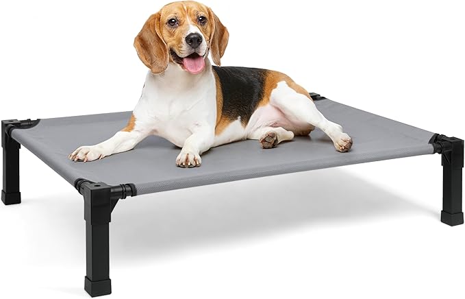 Heeyoo Elevated Dog Bed, Cooling Raised Pet Cot with Chew Proof Washable Breathable Mesh and Metal Frame, Portable Dog Cot Bed with No-Slip Feet for Outdoor or Indoor Use