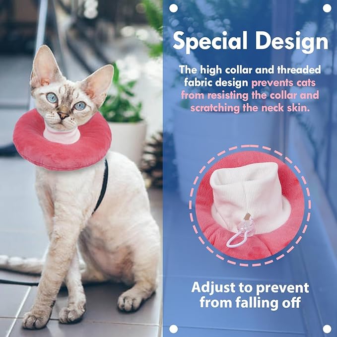 Cat Cones to Stop Licking, Adjustable Neck Soft Elizabethan Collar After Surgery, Comfortable & Lightweight Cute Kitten Donut Collar for Head/Foot Wounds Recovery, Pink Small