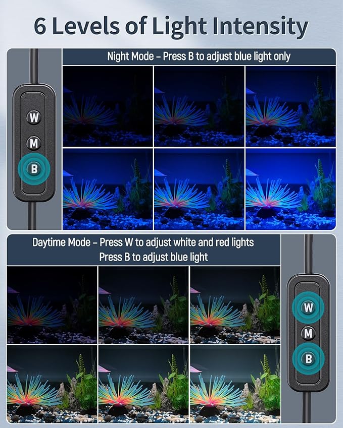 Pawfly 33W Aquarium LED Light for 48 to 54 Inch Fish Tanks Extendable Fish Tank Light with Full Spectrum Brilliant White Blue Red Lights with Daytime & Night Modes and Adjustable Brightness