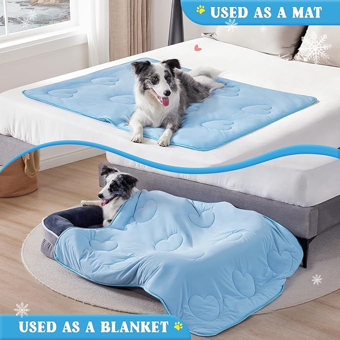 Cooling Blanket for Dogs, Lightweight & Durable Dog Cooling Mat, Q-MAX>0.45 Soft Breathable Pets Comforter for Couch, Bed & Car Essential - Light Blue 50x60 Inches