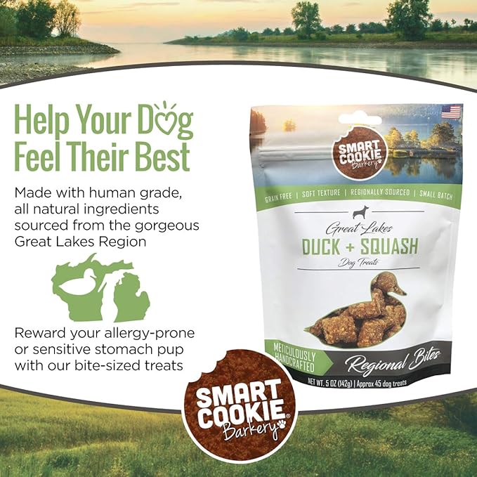 Smart Cookie All Natural Dog Treats - Duck & Squash - Training Treats for Dogs & Puppies with Allergies, Sensitive Stomachs - Soft Dog Treats, Chewy, Grain Free, Made in USA - 5oz, Pack of 3