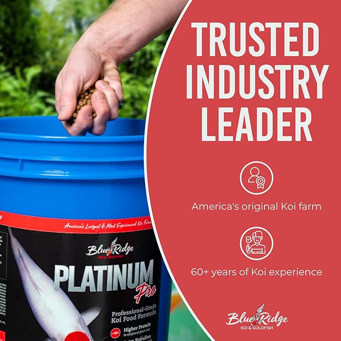 Blue Ridge Koi Fish Food 14lb - Koi Food 3/16” Platinum Pro Formula Goldfish Food, Premium Fish Food for Ponds, Ponds Fish Food, Floating Pond Pellet