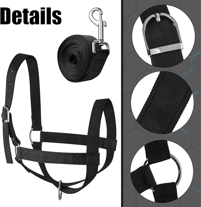 Hillban Cow Halter Cattle Halters Adjustable Calf Halter with Leading Rope for Miniature Horse Donkey Goat Foal Nylon Cattle Training Supplies