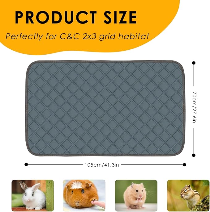 2 Pack Guinea Pig Cage Liners for C&C 2x3 Habitat Guinea Pig Bedding Washable | Super Absorbent | Waterproof | Non Slip | Reusable Guinea Pig Pee Pads for Small Animals Cages - 41.3" x 27.6"