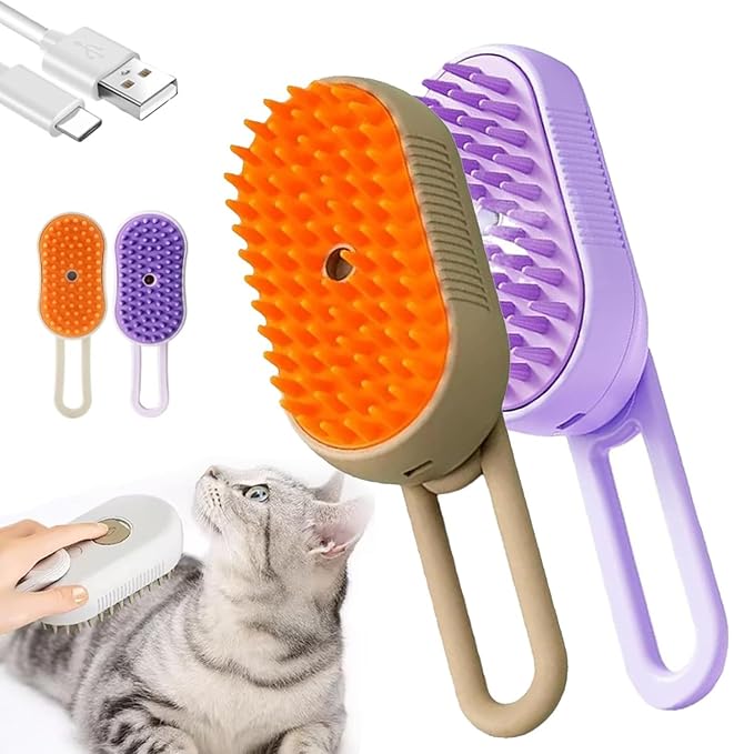 Cat Steam Brush for Shedding, 4 in 1 Rechargeable Steam Brush for Cats and Dogs, Anti-Static, Massage