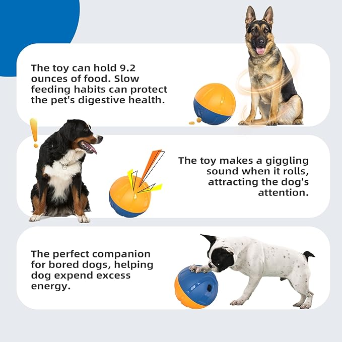 KADTC Dog Treat Giggling Ball - Adjustable Food Dispensing Speed - Puppy Basketball Toy - Puzzle Slow Feeder Mind Game for Medium/Large/Extra L Aggressive Chewers Breed