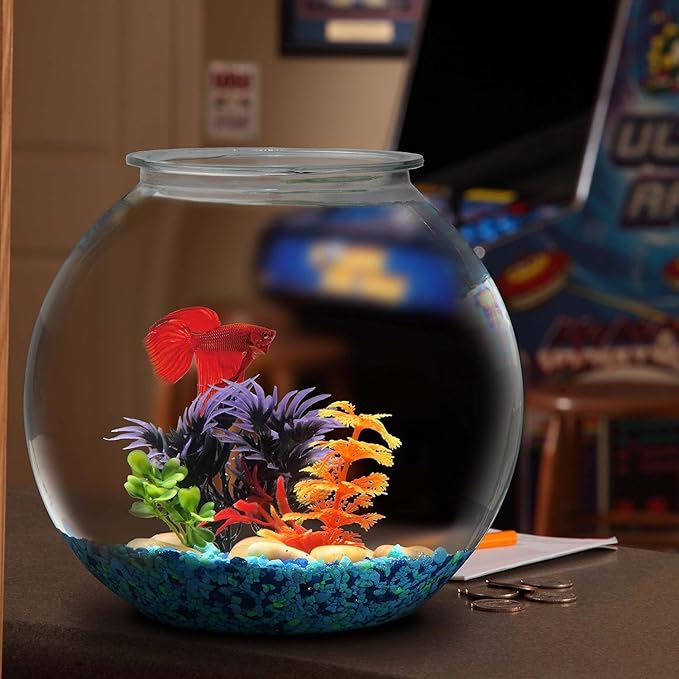 Koller Products 2-Gallon Fish Bowl, Impact- Resistant Plastic Betta Fish Tank with LED Lighting (7 Color Selections), Buit-in Timer, Crystal-Clear Clarity, Desktop Aquarium Tank for Home Décor