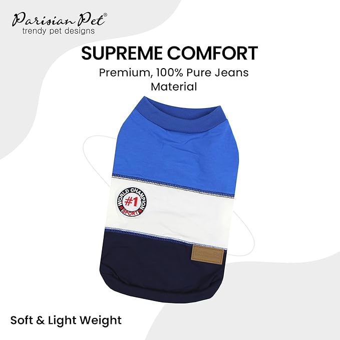 Parisian Pet Embroidered 'Worlds Champion' Dog Shirt - Lightweight Sleeveless Color Block Tee - Machine Washable for Small Dogs