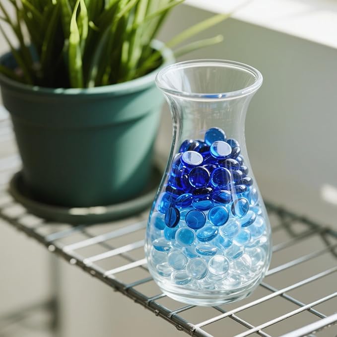 2.16LB Mix Colors Glass Beads Vase Filler Aquarium Gravel Decor Flat Glass Marbles Gems Pebbles Fish Tank Rocks Home Decorative Art Craft - 3 Colors Mixed