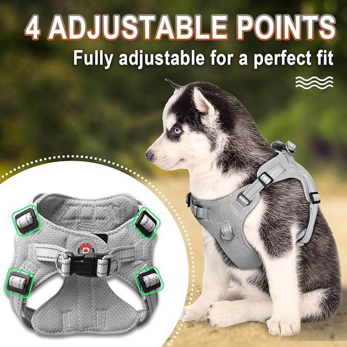 Dog Harness Step in Dog Vest Harness, Reflective Adjustable Puppy No Pull Harness Breathable Soft for Small and Medium Dogs Cats, Grey, S