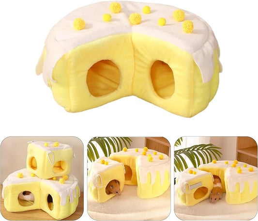 Cozy Cake Hamster House - Soft Plush Hideout & Tunnel Bed for Guinea Pigs, Syrian Hamsters, and Small Animals - Adorable, Warm & Washable Hideaway for All Seasons, Perfect Cage Accessory