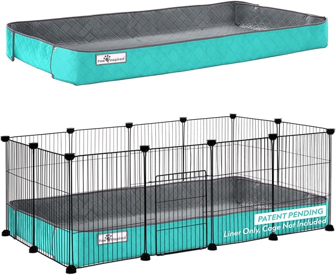 Paw Inspired Critter Box Washable Cage Liner, Reversible Fleece Bedding with Raised Sides for Guinea Pigs and Other Small Animals (2x4 (12" Grids), Gray/Green)