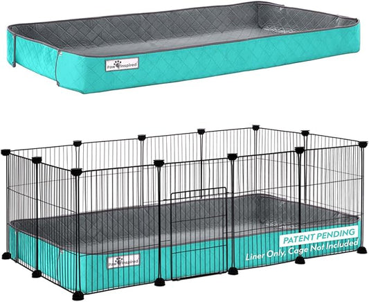 Paw Inspired Critter Box Washable Cage Liner, Reversible Fleece Bedding with Raised Sides for Guinea Pigs and Other Small Animals (2x4 (12" Grids), Gray/Green)