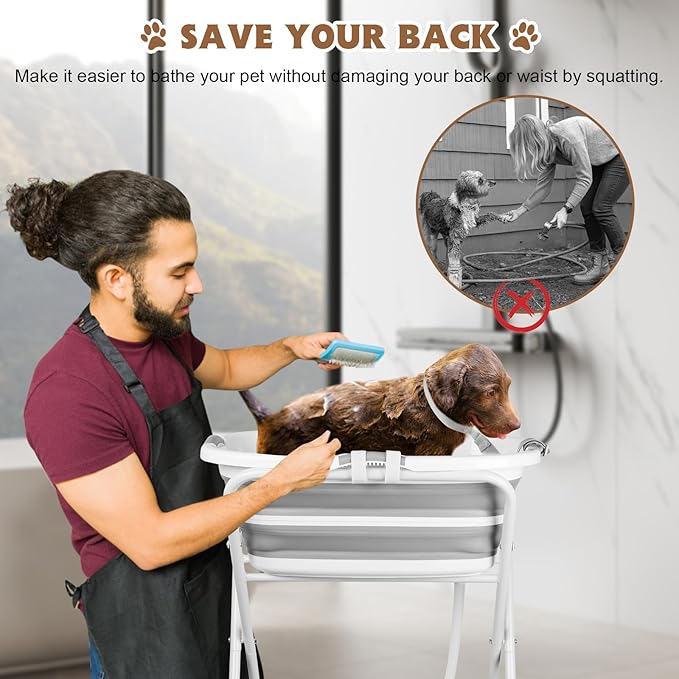 YUEPET Elevated Collapsible Dog Bathtub, Portable Shower Tub with Safety Collar, Foldable Dog Washing Station for Bathing and Grooming for Puppies Medium Dogs Cats Pets