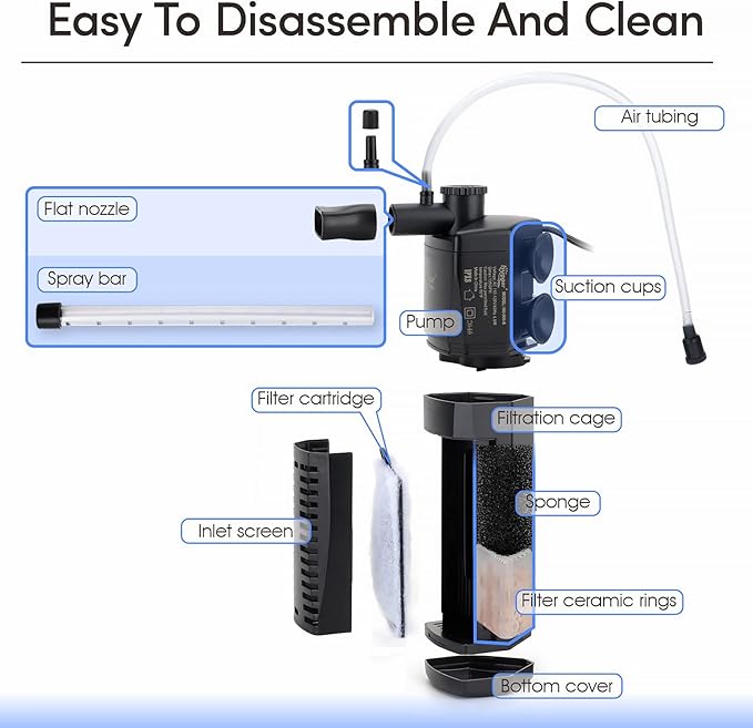 hygger Submersible Aquarium Power Filter 80 GPH for 3-10 Gallon Fish Tank Corner Internal Filter with Bio Ball Sponge 3-Stage Filtration System