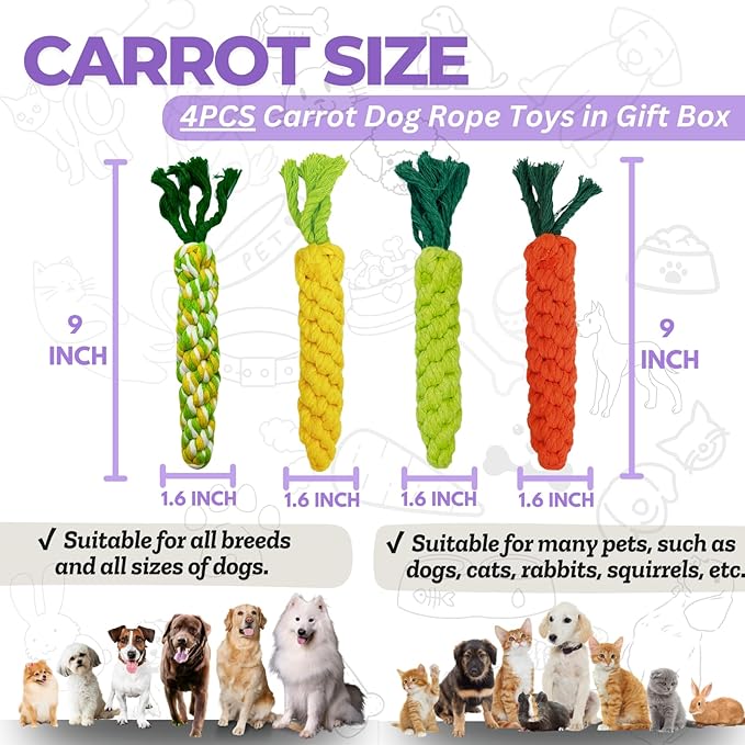 4PCS Mixed Color Woven Pet Chew Set (Yellow, Green, Orange, Rainbow), Dog Chew Toys, Cat Teething Toys, Durable & Safe Interactive Pet Toys