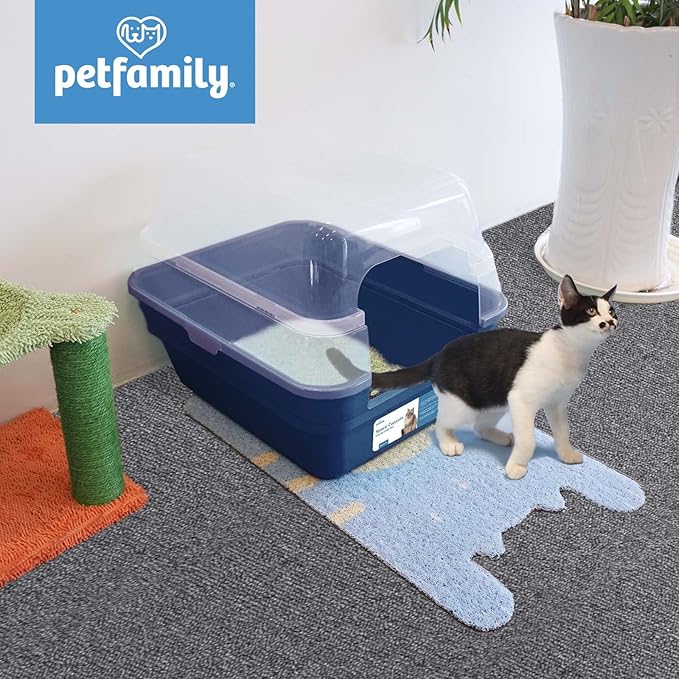 Petfamily Cat Litter Box, Large Foldable Jumbo Hooded Cat Litter Box with Transparent Lid (Navy Blue)