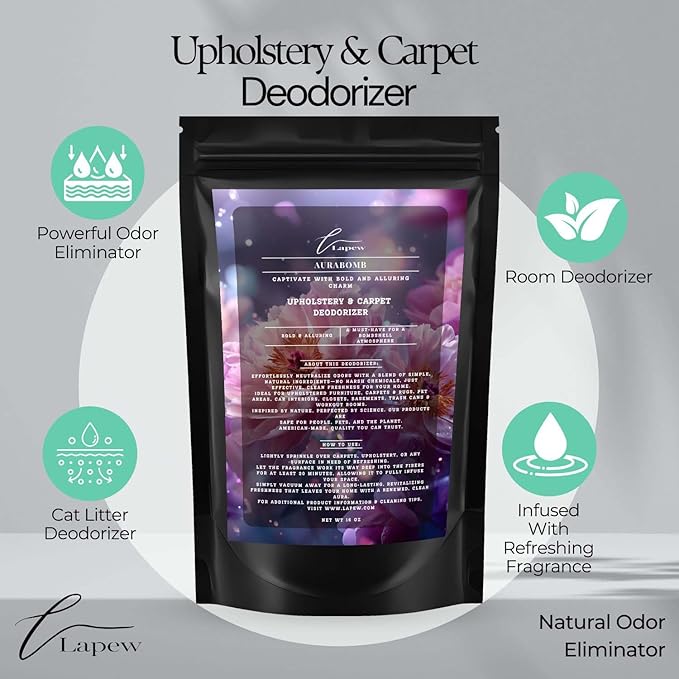 Aurabomb Carpet Freshener Powder 16 oz | Powerful Odor Eliminator for Home | Upholstery Deodorizer | Carpet Deodorizer | Pet Urine | Cat Litter Box
