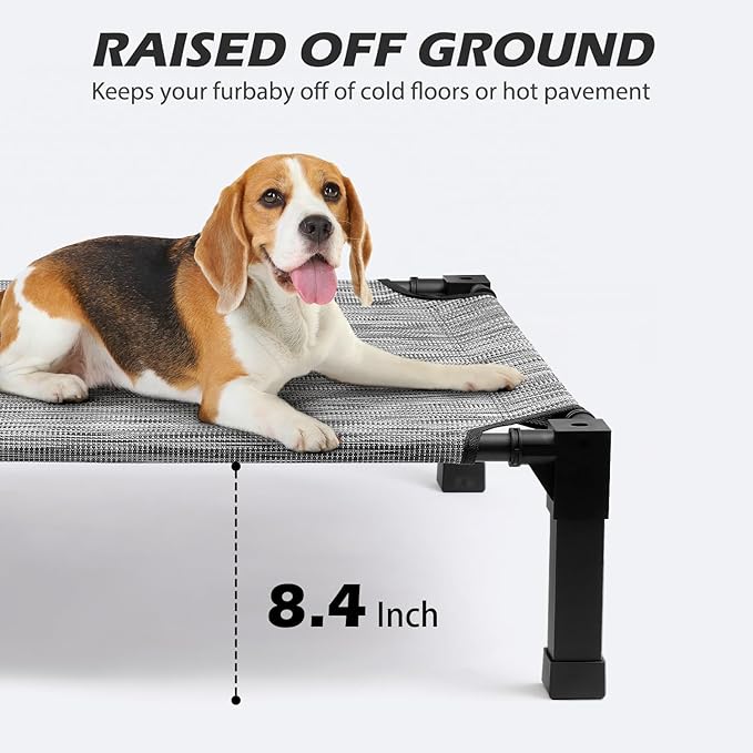 Heeyoo Elevated Dog Bed, Cooling Raised Pet Cot with Chew Proof Washable Breathable Mesh and Metal Frame, Portable Dog Cot Bed with No-Slip Feet for Outdoor or Indoor Use
