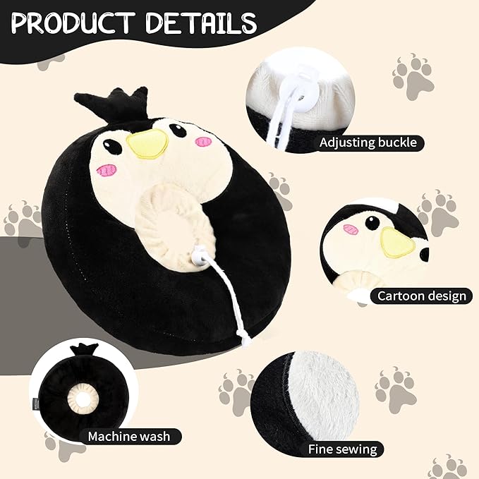 Adjustable cat Cone Collar Soft to Stop Licking After Surgery for Kitten, Alternative to Cone of Shame cat, Donut Cone for Cats, pet Elizabethan Collar (Penguin, Medium)