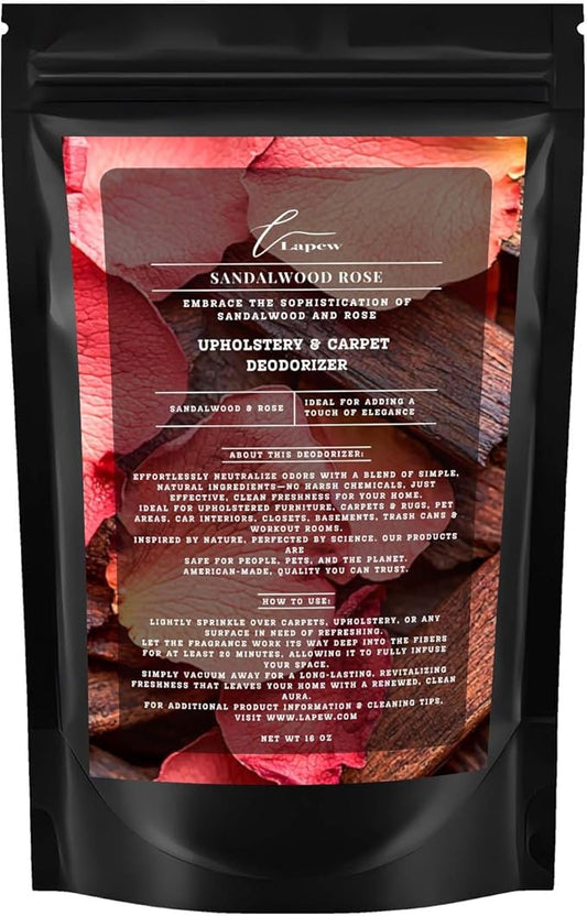Sandalwood Rose Carpet Freshener Powder: Powerful Odor Eliminator for Home, Upholstery Deodorizer, Carpet Deodorizer, Pet Urine, Cat Litter Box - Sandalwood Rose Fragrance.