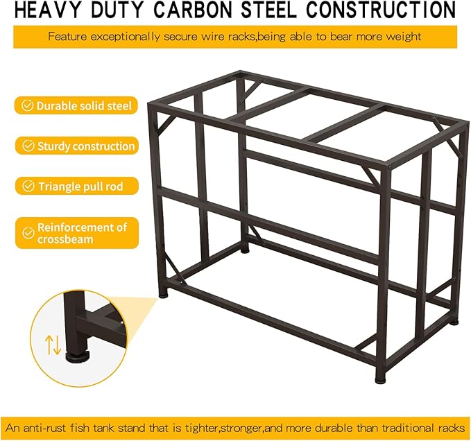 Sturdy Metal Aquarium Stand with Power Outlets, Adjustable Storage Cabinet - 660LBS Capacity, Black - Suitable for 40 Gallon Fish Tank, Turtle Tank, Fish Tank Accessories - Perfect Fish Tank Stand for Organization and Convenience