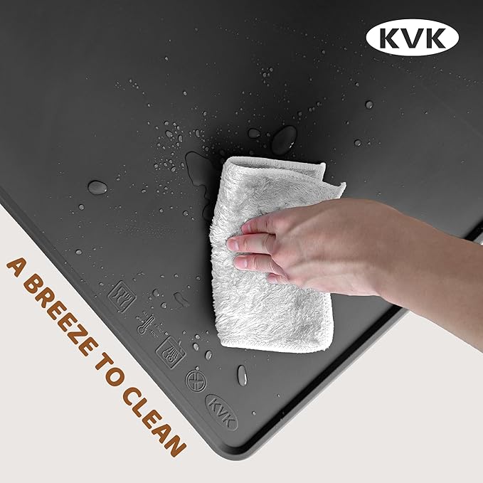 KVK Extra Extra Large Silicone Dog Food Mat 39.4×43.3in and 128oz Silicone Bag Set, Super Size Waterproof Pet Feeding Mat & Container, Non-Slip, Chew-Resistant Floor Protection (Dark Grey&Clear)