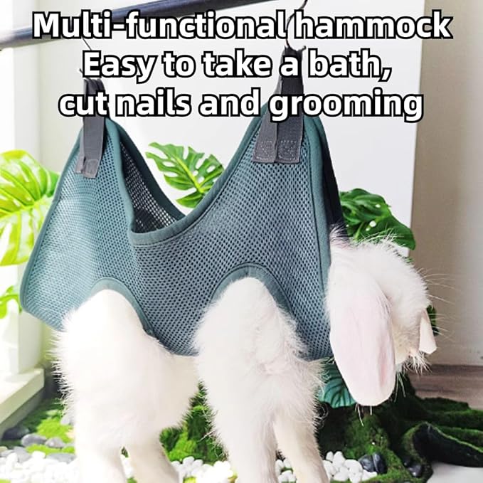 Rabbit Grooming Hammock with Safety Belt for Nail Clipping, Grooming, Bunny Bathing Bag for Nail Trimming, Cat Claw Care Bag, Small Animal Grooming Harness (Grey,X-Small)