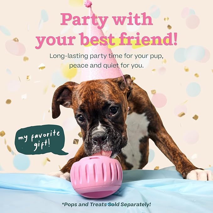 WOOF Party Pupsicle - Long-Lasting Interactive Dog Toys for Boredom - Low-Mess Design - Birthday Gifts for Dogs - Large Dog Toys - Party Pink