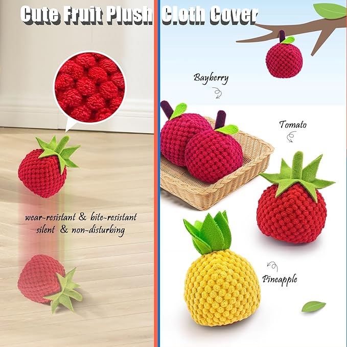 Zoomie Buddy 2.0, Zoomie Buddy for Dogs, 2 in 1 Smart Touch Interactive Dog Balls ＆ Pet Feeder, 2.83" Diameter, Suitable for Small/Medium Dogs, with Fruit Plush Cover (Orange, Only)