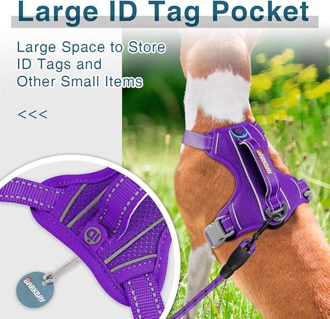 BARKBAY Dog Harness No Pull with ID Tag Pocket - Heavy Duty, Reflective, Easy Control for Large Dogs(Purple,S)