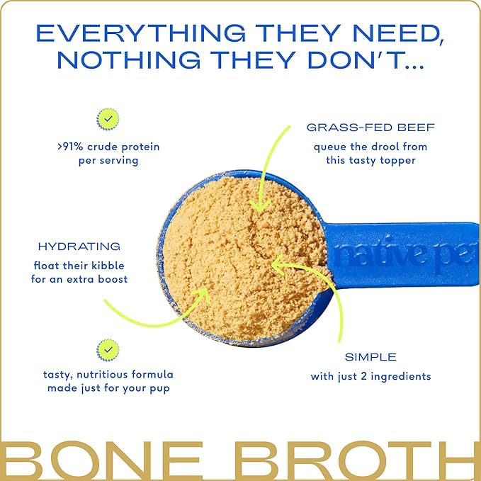 Native Pet Bone Broth for Dogs and Cats - Made with Real Beef Bone Broth, Dog Food Toppers for Picky Eaters- Provides Extra Hydration & Nutrition for Joint Strength, Immunity & Heart Health-192 Scoops