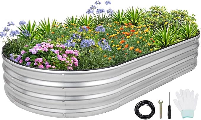 1MORE Galvanized Raised Garden Bed- Planter Garden Boxes Outdoor, Raised Beds for Gardening, 6x3x1ft Metal Garden Bed Kit for Vegetables Flower, Planter Raised Bed with Protective Tape & Tools.Silver