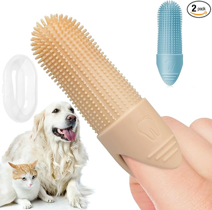 Dog Toothbrush, 2 Pack Dog Tooth Brush, 360° Cleaning Finger Toothbrush for Dogs, Food Grade Silicone Dog Finger Toothbrush Fits Most Fingers, Toothbrush for Dogs & Cats Dental Care