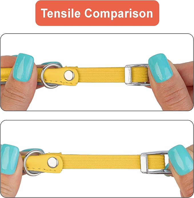 OOPSDOGGY Rolled Leather Cat Collar with Bell, Reflective Kitten Collars with Buckle Include Safety Elastic Strap - Adjustable Small Pet Collars for Boy Girl Cats (Yellow)