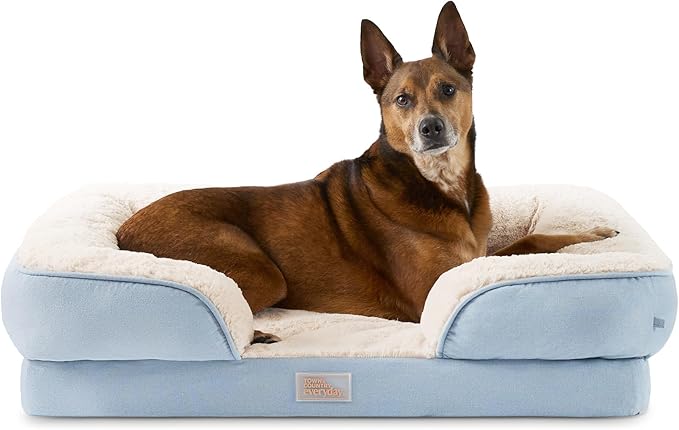 TOWN & COUNTRY EVERYDAY CuddleTown Comfy Solid Bolster Sofa Pet Bed, Supportive & Calming Egg Crate Foam, Non-Slip Bottom, Machine Washable Cover, Blue, Large 35"x25"x8"