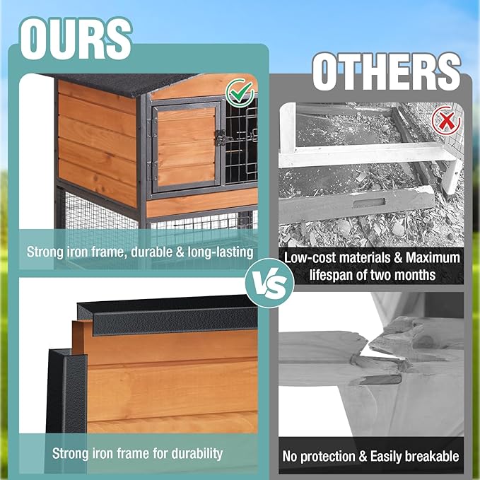 2-Story Rabbit Cage with Chew-Proof Metal Frame for Indoor/Outdoor - 62" Bunny Hutch Guinea Pig Cages with 6 Locking Wheels & 2 Removable Trays for Rabbits/Guinea Pigs