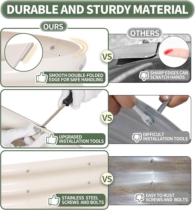 1MORE Galvanized Raised Garden Bed- Planter Garden Boxes Outdoor, Raised Beds for Gardening, 4x2x1ft Metal Garden Bed Kit for Vegetables Flower, Planter Raised Beds with Tools.White-2pack