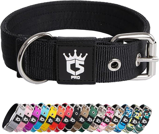 TSPRO Tactical Dog Collar 1.25 Inch Wide Thick Dog Collars with Heavy Duty Metal Buckle, Durable, Strong, Adjustable for Small Dogs (Black S)