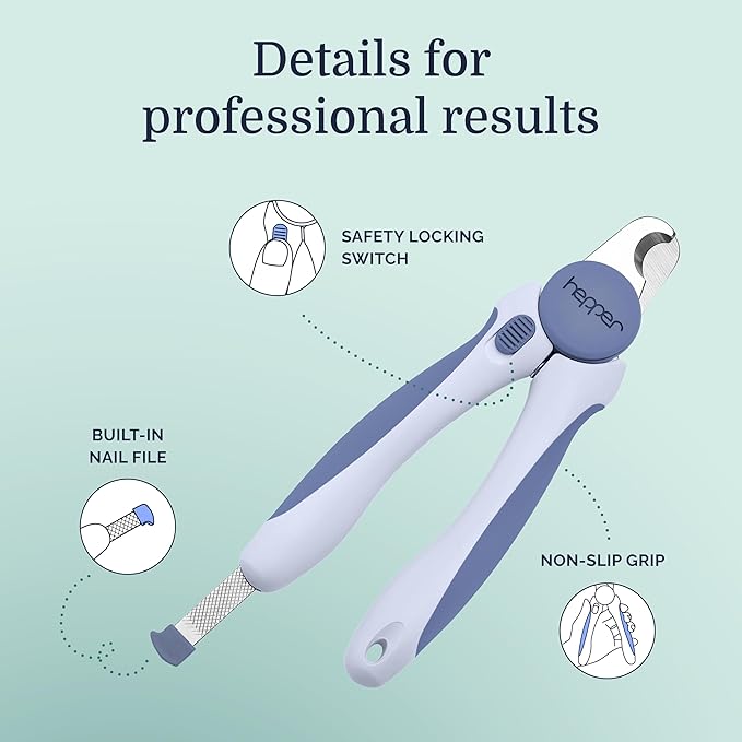 Hepper Cat Nail Clipper Kit - Small and Large Sharp Cat Claw Clippers with Added Nail File and Storage Pouch - Cat Nail Clippers with Safety Guard and Lock - Professional Cat Manicure …
