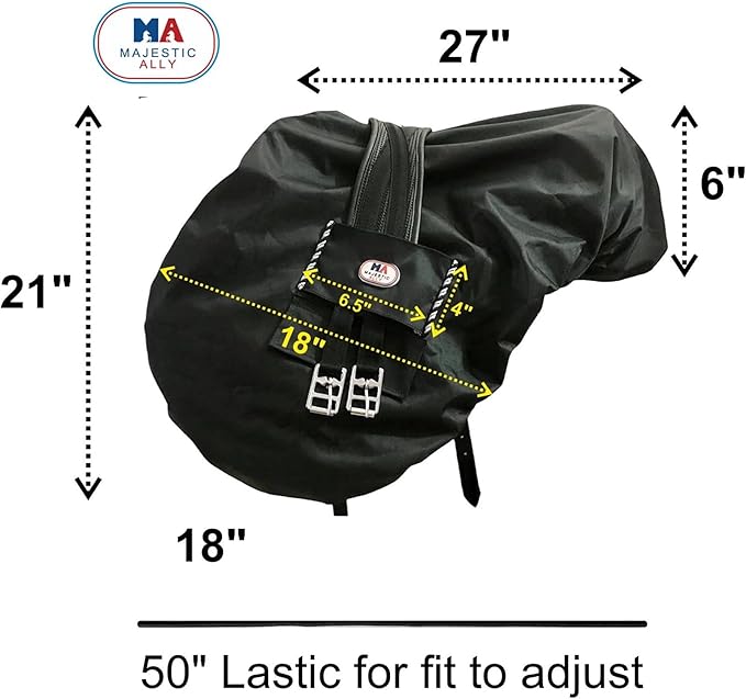 Majestic Ally Nylon Waterproof Fleece Lined Ride On English Saddle Cover-Multiple Color (Black)