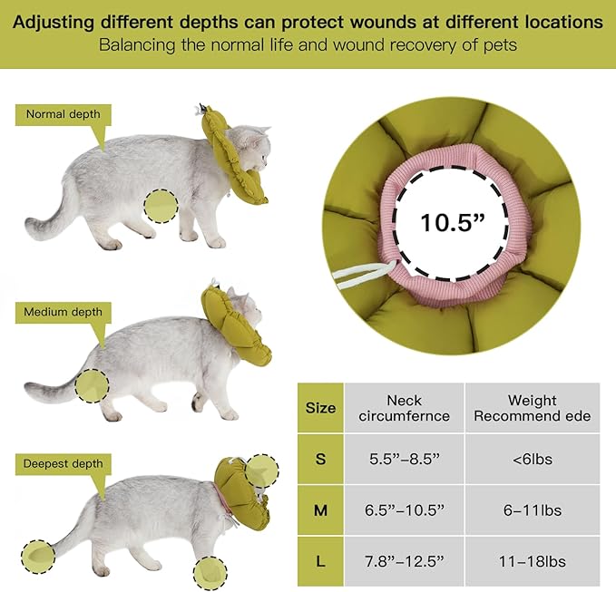 H HIDREAM Soft Cat Cone Collar， Cute Adjustable Cat Recovery Collar，Elizabethan e Collar That can Protect Head and Foot Wounds，Green Flower All-Season Style
