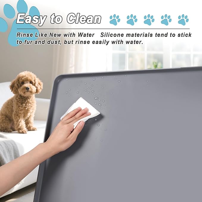 Pee Pad Tray Holder for Dog,Silicone Dog Puppy Pad Holder,24" x 24" No Spill Raised Lip High Edge Leak-Proof Mat Holder for Training Pads,Square Potty Trays for Floor Protection Complimentary 6 Clamps