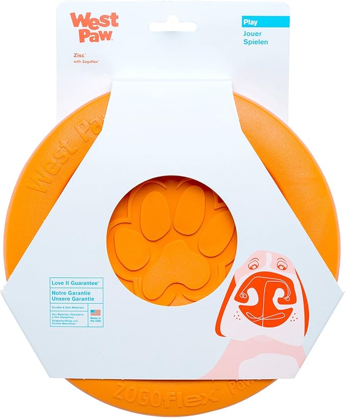 West Paw Zogoflex Zisc Dog Flying Disc, High Flying Aerodynamic Disc for Dogs Puppy – Lightweight, Floatable Disc for Fetch, Tug of War, Catch, Play – Doubles as Food/Water Bowl, Large 8.5", Tangerine