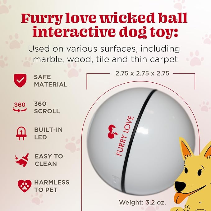Wicked Ball - Smart Interactive Dog Ball for Solo Play - Electronic Self-Moving Dog Toys for Boredom - Rechargeable, Motion Activated - 35"
